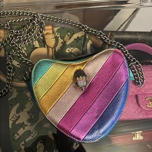 Multicolor Heart Crossbody Bag with Metallic Chain